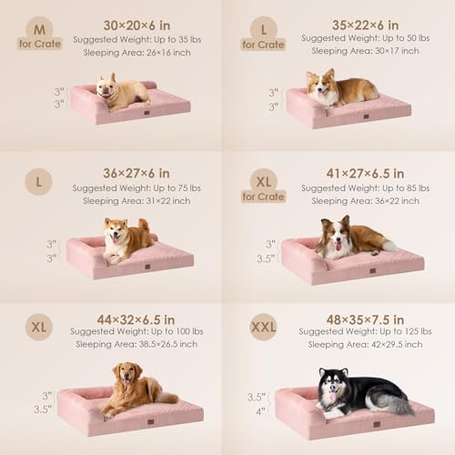 EHEYCIGA XXL Dog Bed Memory Foam, Orthopedic Giant Dog Bed Jumbo with Washable Removable Cover, Waterproof Pet Sofa Couch with Nonskid Bottom, 48x35x7.5, Pink - Image 2