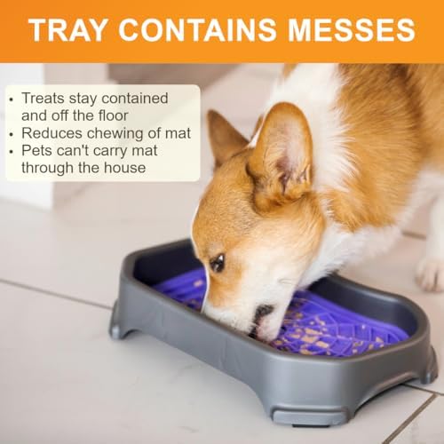 Neater Pets Neat-LIK Dog Lick Mat w/Mess-Proof Tray, Lick Mat for Dogs, Cats, Puppy, Reduces Anxiety & Boredom, Peanut Butter Slow Feeder, Interactive Treat Licking Pad (Purple/Gunmetal) - Image 2