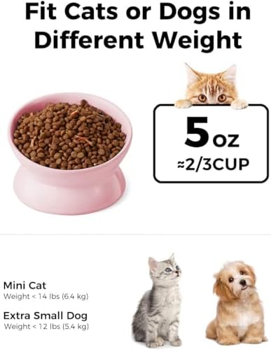 LoeJan Elevated Cat Food Bowl, 5 Oz Ceramic Raised and Tilted Water Bowl, Anti Vomiting and Protect Pets' Spines Dishes for Small Dog, Fat Faced Cat, Kitten (Pink, 2 Pack) - Image 2