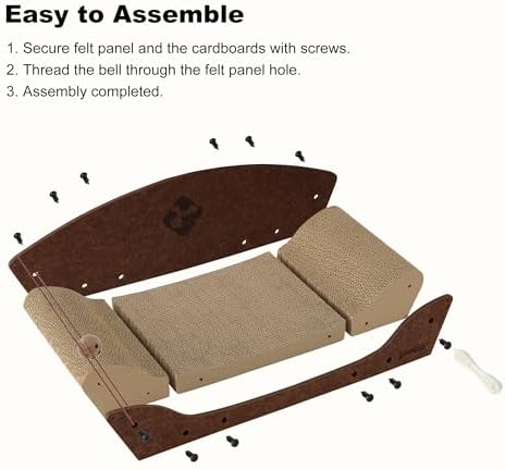 ZOMISIA 26'' Cardboard Cat Scratcher Bed - Large Scratcher Couch for Indoor Cats, Orthopedic Scratching Board, Lounger Scratching Couch with Bells - Image 6