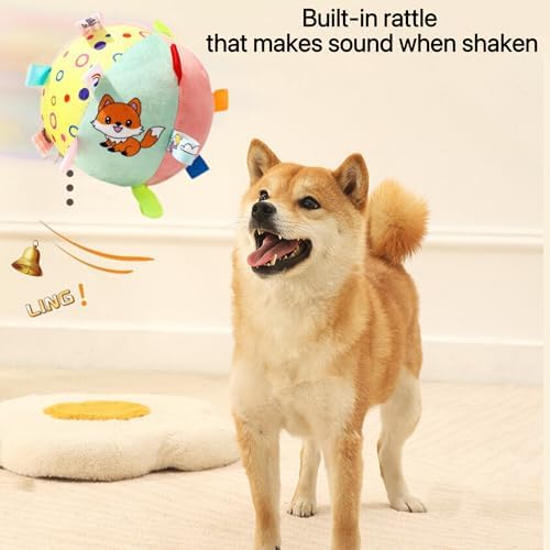 TRAVEYO Dog Toy Balls, Squeaky Plush Dog Balls with Colorful Sensory Tags & Built-in Bell, 6.3 Inch Soft Interactive Chew Fetch Toy for Indoor Outdoor Play, Suitable for Small Medium Large Dogs - Image 3