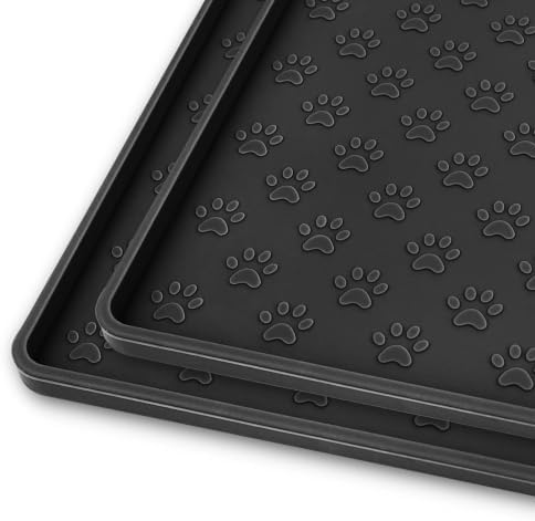 2 Pack Pet Placemat for Dog and Cat, Mat for Prevent Food and Water Overflow, Suitable for Small, Medium and Big Pet, 18" 12", Black, Silicone by PTLOM