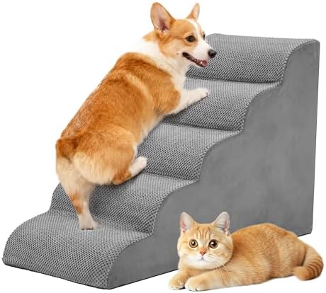 DUMOS Dog Stairs for Small Dogs and Cats, 5-Step Curved Pet Dog Steps, Grey by DumosLifestyle