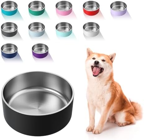 WENBOKMIN Dog Bowl, Stainless Steel Food and Water Bowl, 40oz, Black | Non Slip Quiet Bottom, Easy to Clean, Dishwasher Safe by Wenbokmin