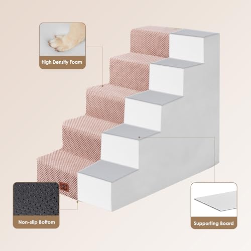 EHEYCIGA Dog Stairs for High Bed 22.5" H, 5-Step Dog Steps, Pink - Image 3