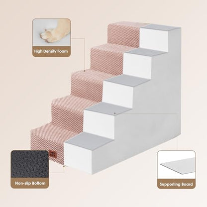 EHEYCIGA Dog Stairs for High Bed 22.5" H, 5-Step Dog Steps, Pink - Image 3