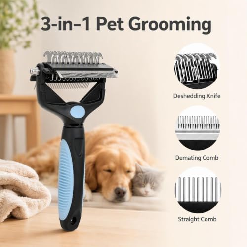 3-in-1 Pet Grooming Tool Dematting Comb Undercoat Rake Deshedding Brush - Image 2