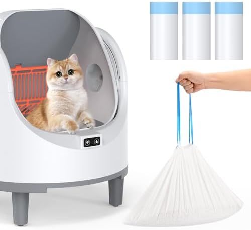 45 Count Cat Litter Box Liners, Heavy Duty Extra Thick Drawstring Bags for Automatic Self-Cleaning Litter Boxes, Leak-Proof Tear-Resistant Waste Liners, 15 Bags/Roll, 15.35" x 25.6" by Cityflee