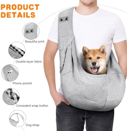 Dog Sling Carrier with Padded Strap, Reversible Pet Carrier for Cat Dogs, Hands Free Puppy Sling with Pocket, Dog Carriers for Small Dogs Cats, Cat Purse Bag Outdoor Travel Safety Harness - Image 3