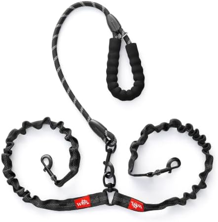 Double Dog Leash, 360° Swivel, No Tangle, Two Dogs, Split Leash, Reflective and Shock-Absorbing Bungee, Padded Handle, Heavy-Duty Rope, Dogs Between 20-175 lbs by theWigziCollection