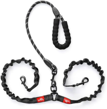Double Dog Leash, 360° Swivel, No Tangle, Two Dogs, Split Leash, Reflective and Shock-Absorbing Bungee, Padded Handle, Heavy-Duty Rope, Dogs Between 20-175 lbs by theWigziCollection