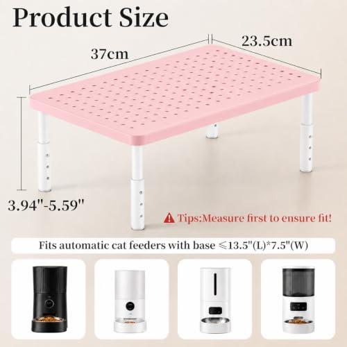 Adjustable Automatic Cat Feeder Stand - Elevated Cat Feeder Stand with 3 Height Settings, Fits Most Automatic Feeders & Tradition Bowls, Raised Pet Feeding Table Station for Cats & Small Dogs - Pink - Image 4