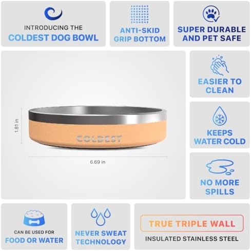 Coldest Dog Bowl - Anti Rust Metal, Non Slip, 3 Layers Insulated Stainless Steel Dog Bowls - Spill Proof & Heavy Duty - Water Bowl for Dogs, Cats & Pets, Dish Washer Safe (21 oz, Sahara Tan) - Image 5