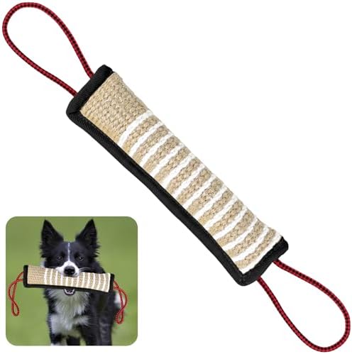 ToLanbbt Dog Tug Toy Bite Jute Pillow Pull Toy with 2 Strong Handles Perfect for Tug of War, Puppy Interactive Play, Tear Resistant Bite Training for Small Medium Large Dogs (Black-Rhombic) by ToLanbbt