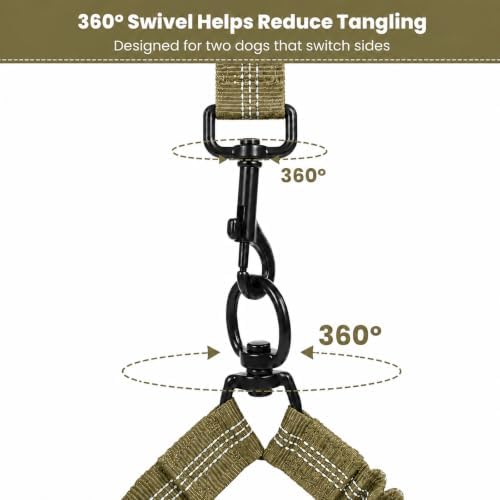Hands Free Double Dog Leash, 4 Reflective Padded Handles, Adjustable Waist Belt 27-51", Shock-Absorbing Bungee, 360° Swivel Clips, for Small, Medium & Large Dogs, Walking Jogging Running - Image 7