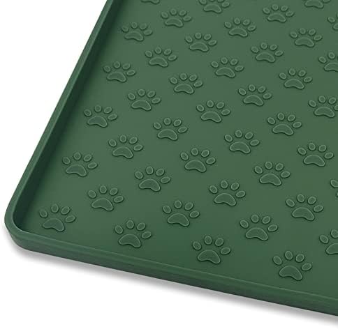 Ptlom Pet Placemat for Dog and Cat, Waterproof Silicone Pet Feeding Bowl Mats for Food and Water, Small Medium Large Dogs Mat Prevent Residues from Spilling to Floor, Hunter Green, 24.5" 16.5" by PTLOM