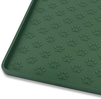 Ptlom Pet Placemat for Dog and Cat, Waterproof Silicone Pet Feeding Bowl Mats for Food and Water, Small Medium Large Dogs Mat Prevent Residues from Spilling to Floor, Hunter Green, 24.5" 16.5" by PTLOM