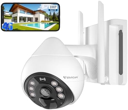 VSTARCAM 4G Cellular Security Cameras Wireless Outdoor, 3MP Battery Powered Cameras for Home Surveillance, Motion Detection, Color Night Vision, Pan/Tilt, 2-Way Talk, Cloud &SD Storage by VSTARCAM