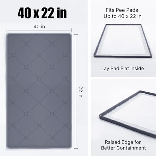 Dog Pee Pad Holder Tray, Silicone Mat 40 x 22 in, Raised Edge - Image 2