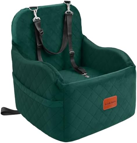 Lealchum Dog Booster Car Seat for Small/Medium Dogs,6in Elevated Cushion,Fully Detachable and Washable,2 Storage Pockets & 3 Straps,Fits in Front/Back Seat,Easy to Install (Green,Medium) by Lealchum