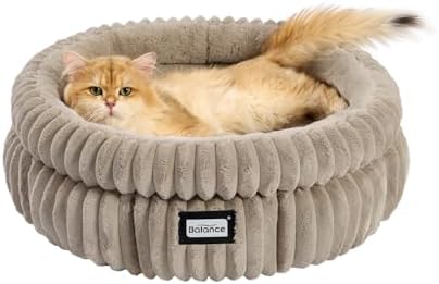 BALANCE Cat Bed Kitten Bed, Washable Round Cat Beds for Indoor Cats,Super Soft Plush Faux Fur Pet Bed for Puppy and Kitten with Anti-Slip Bottom by BalancePet