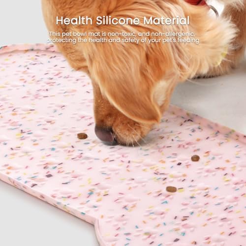 PWTAA Dog Food Mat Anti-Slip Silicone Dog Bowl Mat Thicker Pet Placemat Waterproof Cat Feeder Pad with Raised Edge Puppy Kitten Feeding Mats Suitable Small Medium-Sized Dogs Cats Eating Tray - Image 6