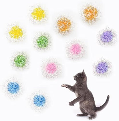 Andiker Cat Sparkle Balls, 6pcs 2.36 Inches Cat Pom Pom Ball Glitter Tinsel Kitten Balls Toy Foil Fuzzy Ball for DIY Craft Colorful Interactive Cats Toys for Indoor Cats to Keep Fit and Active(12Pcs) by Andiker-ServingforYou
