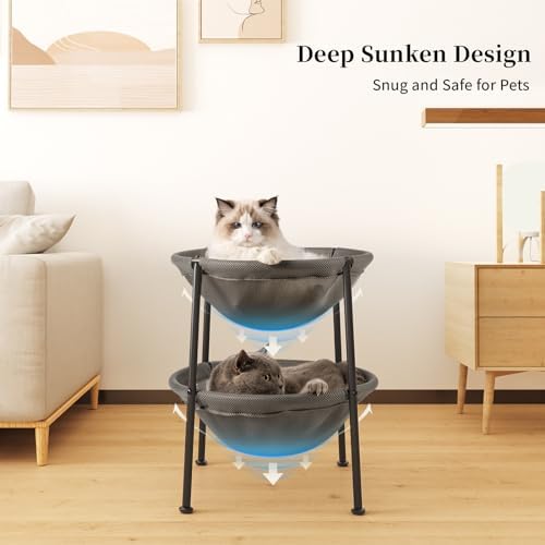 JUNSPOW Double Cat Bed Grey, Breathable for 2 Cats, 22.8in x18.7in x 18.7in - Image 4