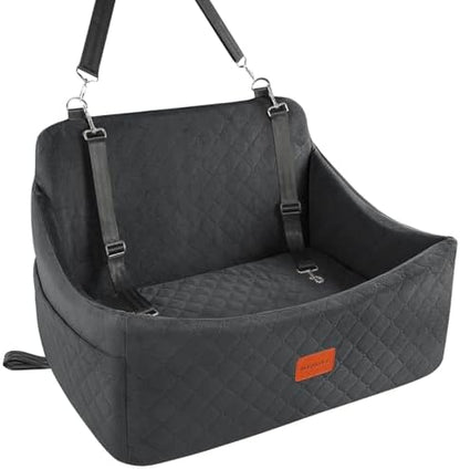 Wooaidagg Dog Car Seat for Medium & Large Dogs Up to 55lbs, Memory Foam Cushion, Washable Cover, Safety Straps & Non-Slip Bottom(Black,Large) by WOOAIDAGG