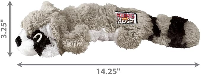 KONG Scrunch Knots 2 Pack Dog Toy – Stuffing-Free Plush with Internal Knotted Ropes & Squeaker – Durable Tug & Chew Toy (Raccoon, Medium/Large)
