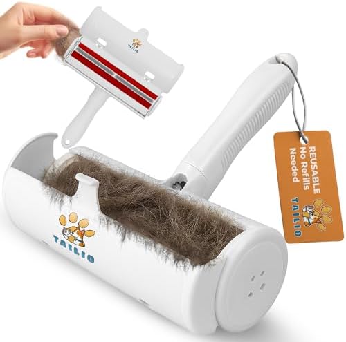 Pet Hair Remover with Fur Collector - Easy to Use Pet Hair Removal Tool - Cat & Dog Hair Remover for Couch, Furniture, Clothes, Bedding, Car - Reusable Lint Roller (White) by Tailio
