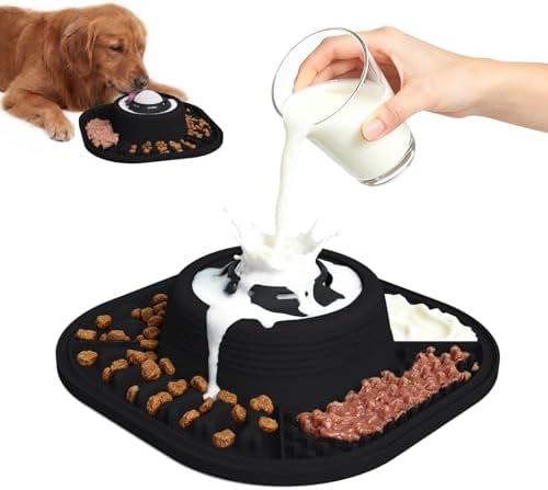 Dog Lick Bowl with Interactive Rolling Ball & Slow Feeder, Black by JOJDZD