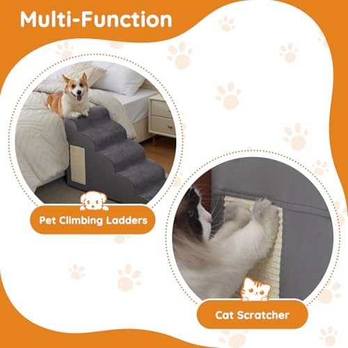 Ahpmeoa Dog Stairs for Small Dogs 11.8" H, Dog Ramp for Bed, 2-Step, Grey - Image 5