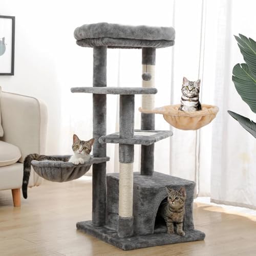 UXIETIN Cat Tree Hammock for Large Cats with Deep Basket,12.4",Grey - Image 6