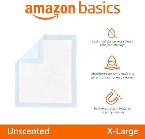 Amazon Basics Leak-Proof Dog and Puppy Potty Training Pee Pads with Quick-Dry 5-Layer Design, X-Large Size 28 x 34 Inch, Blue & White, 40-Pack - Image 2