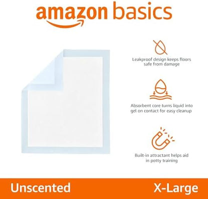 Amazon Basics Leak-Proof Dog and Puppy Potty Training Pee Pads with Quick-Dry 5-Layer Design, X-Large Size 28 x 34 Inch, Blue & White, 40-Pack - Image 2