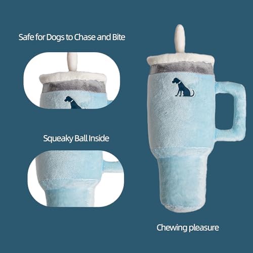 Funny Tumbler with Handle Cup Dog Toys,Cute Squeaky Dog Toys Cup,Pink Puppy Toys,Interactive Fluff and Tuff Dog Toy Cup,Cigarette Dog Toy(Blue) - Image 4