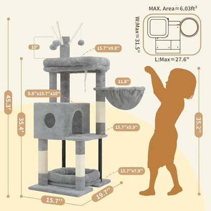 Heybly Cat Tree, 45.3" Cat Tower for Indoor Cats with Large Perch HCT202SW - Image 4