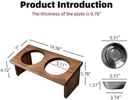 Elevated Cat Bowls, Wooden Raised Cat Bowl Stand with 2 Stainless Steel Bowls, 14.56 x 7 Inch Pet Feeding Station, Double Food and Water Bowls for Cats and Small Dogs - Image 6