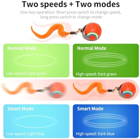 Interactive Cat Toy Ball - Automatic Moving Cat Ball for Indoor Cats with 3 Tails, Rechargeable Silent Kitten Toy for Boredom & Exercise, Rolling Ball Toy with 2 Modes & 2 Speeds. - Image 3