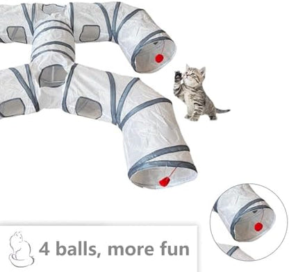 Foldable H-Shaped Cat Tunnel Toy with Interactive Playing Balls - 4 Exits for Cats, Kittens, Rabbits & Small Pets Collapsible Play Tube for Indoor Fun & Exercise - Image 6
