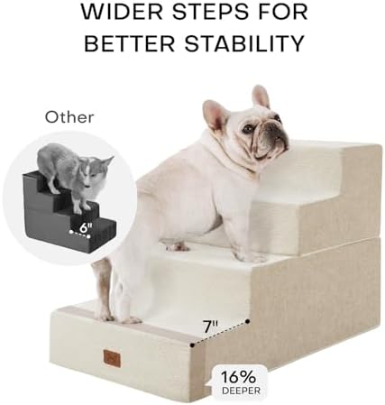 ABCPET Dog Stairs for High Bed, Dog Steps for Bed Couch Sofa, 35D Foam Extra Wide Pet Steps for Small Dogs and Cats, Pet Stairs with Non-Slip Bottom Beige, 4 Steps - Image 2