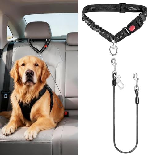 Idepet Dog Seat Belt for Car Stainless Steel 3 in 1 Dog Seatbelt Black by Idepet