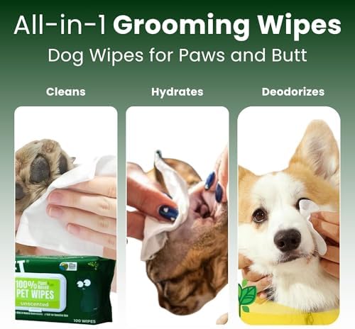 PET N PET Dog Wipes, 100 Count, Unscented Hypoallergenic Pet 8x8 Paws Care - Image 4