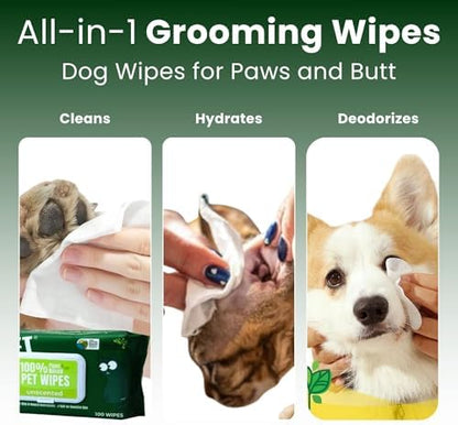 PET N PET Dog Wipes, 100 Count, Unscented Hypoallergenic Pet 8x8 Paws Care - Image 4