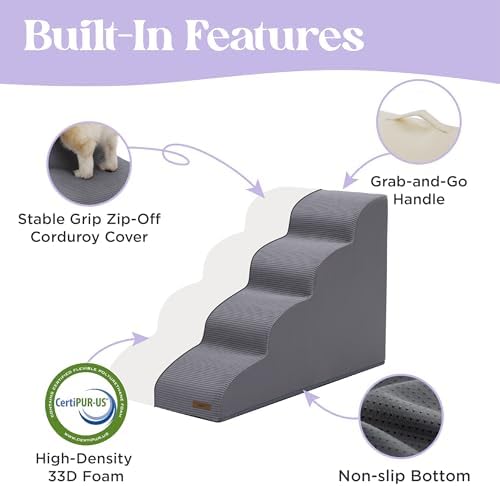 Lesure Dog Stairs for Small Dogs, Grey, 4 Step Pet Ramp for Bed and Couch - Image 3