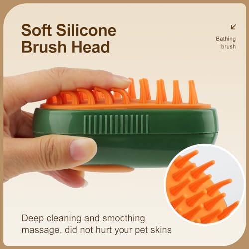 Cat Steam Brush, 3 in 1 Cat Steamy Brush, Silicone Massage Grooming Comb, Pet Hair Cleaning Misting Comb for Kittens(Avocado Green) - Image 3