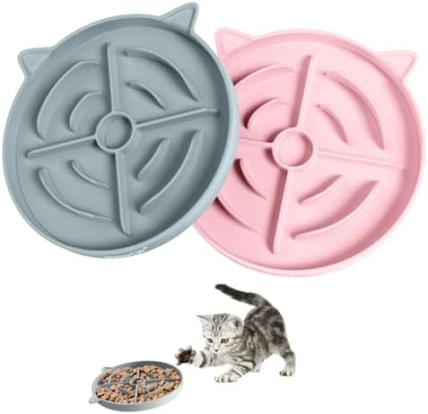 MateeyLife 2 Pcs Silicone Slow Feeder Cat Bowl, Puzzle Feeder Cat Food Dish, Non-Slip Silicone Bowl for Cats, Suitable for Dry and Wet Foods, Kitty Bowls to Slow Down Eating, Prevent Overeating by MateeyLife