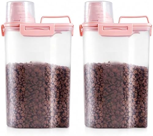 SenseYo 2 Pack 2.5lb Pet Food Storage Container with Measuring Cup, 3L Cat Food Storage Container Dog Food Storage BPA Free for Small Dog, Cat, Bird (Pink) by SenseYo