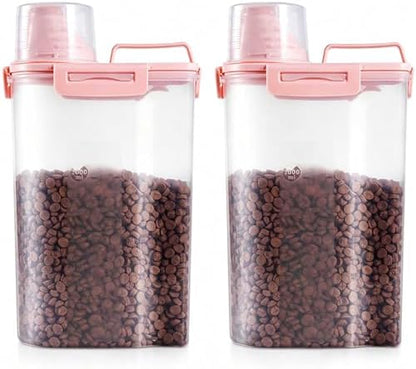 SenseYo 2 Pack 2.5lb Pet Food Storage Container with Measuring Cup, 3L Cat Food Storage Container Dog Food Storage BPA Free for Small Dog, Cat, Bird (Pink) by SenseYo